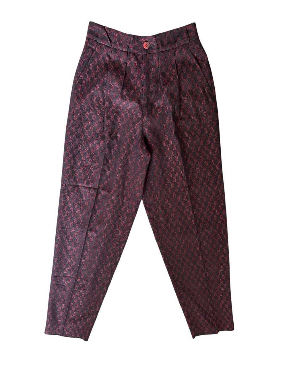 Vintage 80’s Wool Blend High Waisted Pleated Tailored Jacquard Pant Sz M Pockets